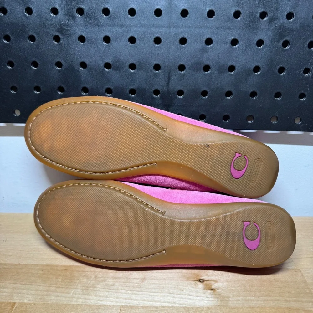 Coach Pink Suede Flats Metallic Bow Loafers Barbiecore A00262 Womens Size 7.5B